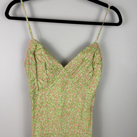 Topshop Slip Dress Floral Jacquard Midi Green Pink Size 4 Summer Wedding NWT - Picture 5 of 12